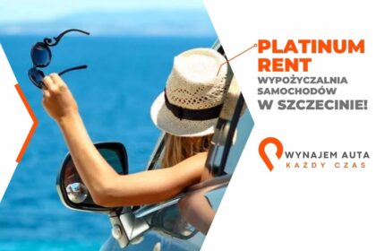 auto-wynajem-samochodow-jpg Kobieta w kapeluszu wychyla się z samochodu nad morzem, promując wynajem samochodów.