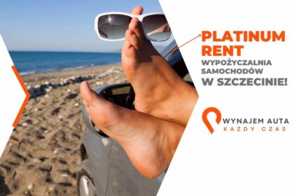 Osoba relaksująca się na plaży przy samochodzie, promująca wynajem średnioterminowy samochodu.