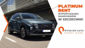 Na zdjęciu widać nowoczesny SUV, który jest reklamą firmy oferującej wynajem samochodów w Szczecinie.